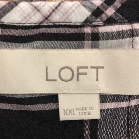 LOFT Women’s Tunic Split Sleeves with Ties Boat Neck Black White Plaid XXL - Picture 8 of 12